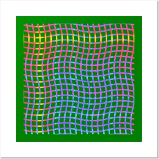 Wavy Plaid Rainbow on Green Posters and Art